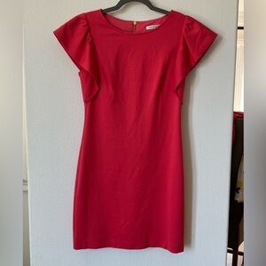 Trina Turk Coral Ponte Knit Fitted Ruffle Sleeve Mini Dress 2 $228